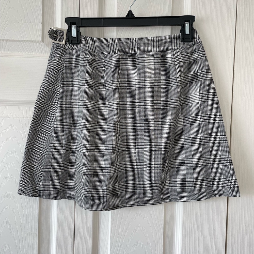 John Galt Plaid Wrap Mini Skirt with Buckle